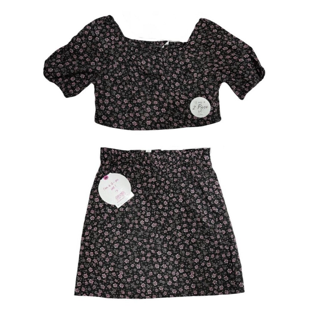 Japna Kids Girl's 2 Pieces Set - Skirt & Cropped Top Size 12 Black Floral - Picture 2 of 8